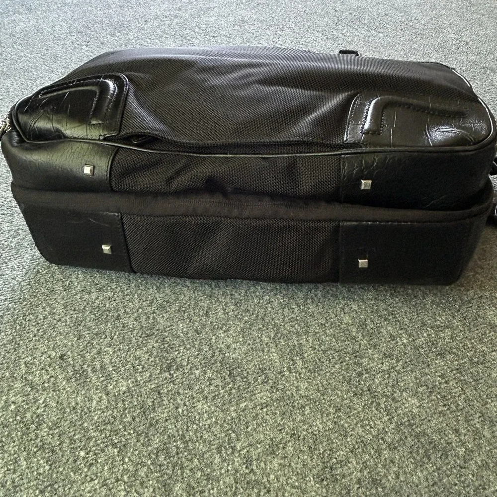 TUMI Black Ballistic Nylon Croc Embossed Leather Laptop Briefcase Bag